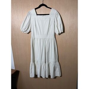 Rachel Parcell White Midi‎ Dress Square Neck Puff Sleeve Tiered Womens